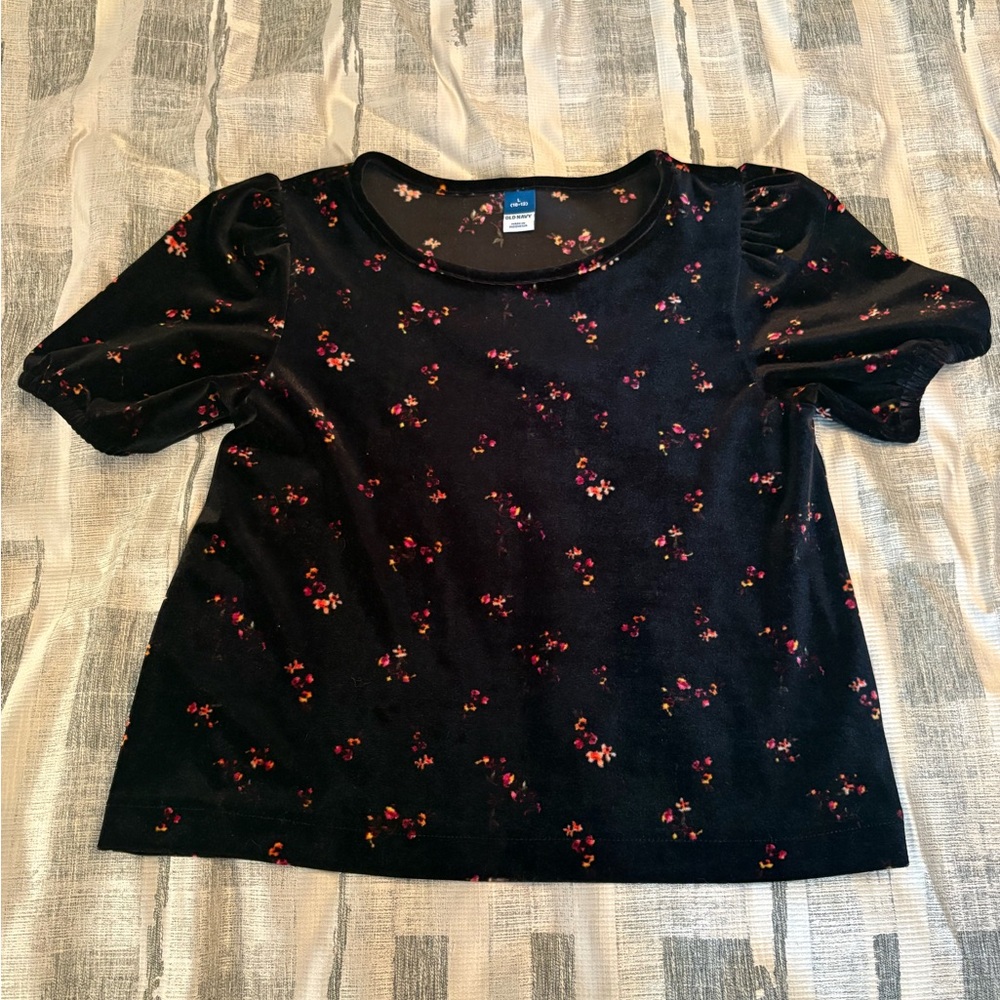 Girls Velvet Floral Top Sz 10